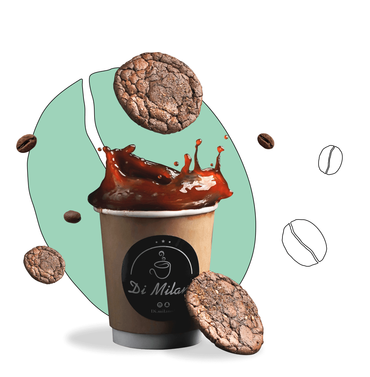 A cuo of coffee with cookies